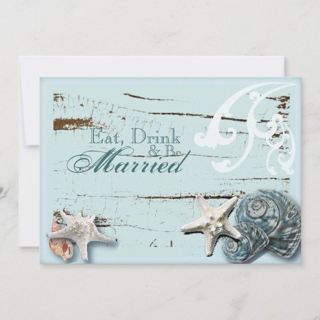 Invitación Elegante cena de ensayo de BLue Seashells Beach (Anverso)