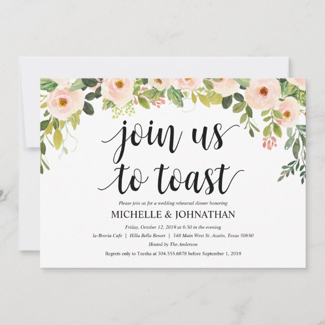 Invitación Elegante cena de ensayo de Boda de Rubor invita (Anverso)
