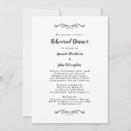Invitación Elegante cena de ensayo de boda en negro y blanco
