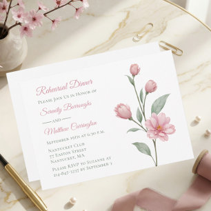 Invitación Elegante cena de ensayo de boda floral rosa verde