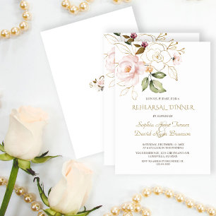 Invitación Elegante cena de ensayo de flores de oro rosadas d