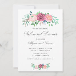 Invitación Elegante cena de ensayo de flores rosadas rosadas 