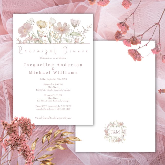 Invitación Elegante cena de ensayo de flores silvestres botán (Subido por el creador)