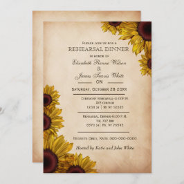 Invitación Elegante cena de ensayo de girasoles rústicos invi