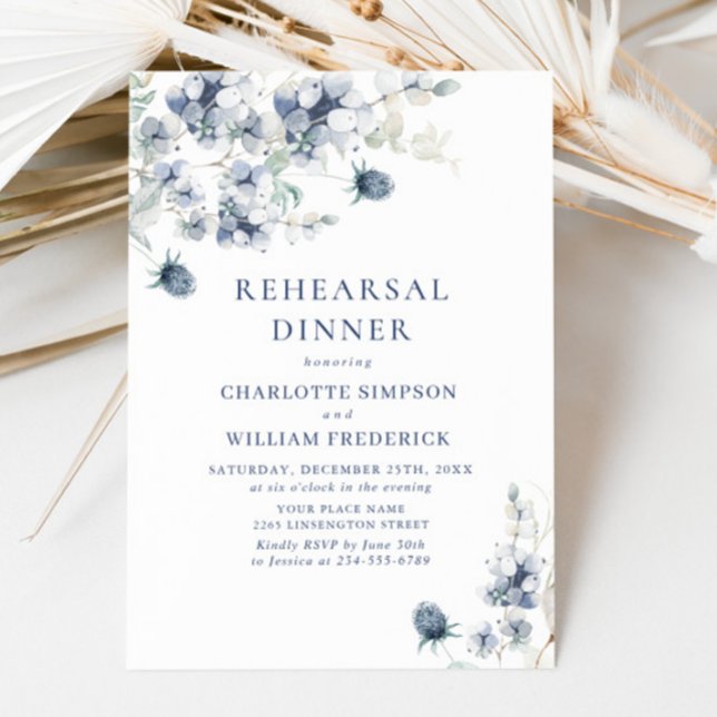 Invitación Elegante cena de ensayo de invierno de Blue Boho a (Subido por el creador)