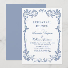 Invitación Elegante cena de ensayo de jardín francés en azul 