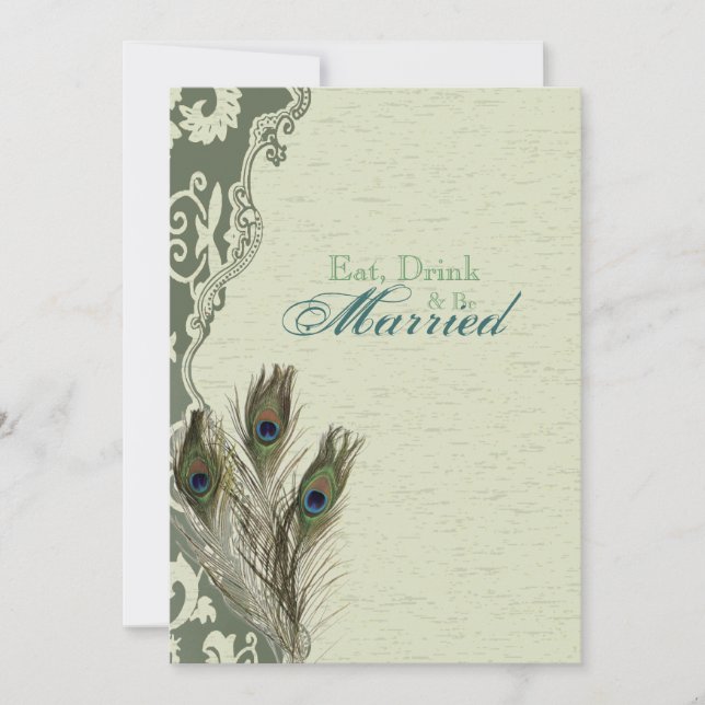 Invitación elegante cena de ensayo de pavo real de campo vint (Anverso)