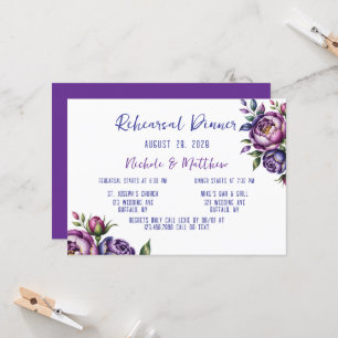 Invitación Elegante cena de ensayo de púrpura y magenta