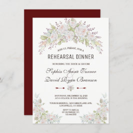 Invitación Elegante cena de ensayo de rosas blancas rosas bor