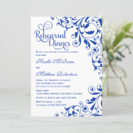 Invitación Elegante cena de ensayo de Royal Blue Swirls