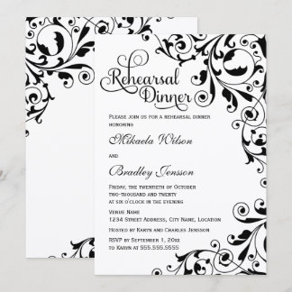 Invitación Elegante cena de ensayo en blanco y negro