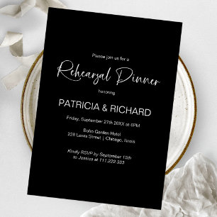 Invitación Elegante cena de ensayo en blanco y negro