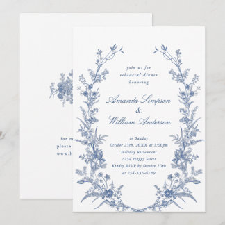 Invitación Elegante cena de ensayo en el jardín francés azul
