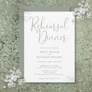 Invitación Elegante cena de ensayo en guion moderno verde sal