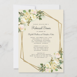 Invitación Elegante cena de ensayo floral de boda dorada