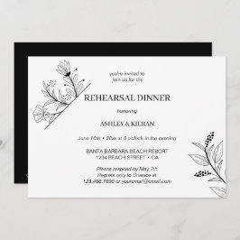 Invitación Elegante cena de ensayo floral en blanco y negro