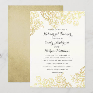 Invitación Elegante cena de ensayo floral vintage de oro