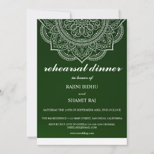 Invitación Elegante cena de ensayo indio de Emerald Paisley