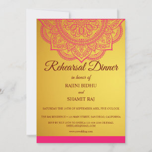 Invitación Elegante cena de ensayo indio rosado Paisley dorad