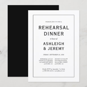 Invitación Elegante cena de ensayo moderna en blanco y negro