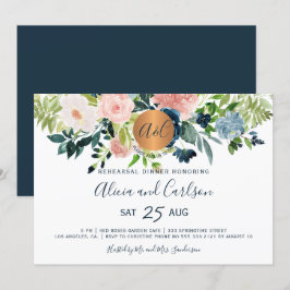 Invitación Elegante cena de ensayo monoval floral de la marin