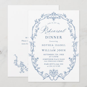 Invitación Elegante cena de ensayo victoriano azul turbio