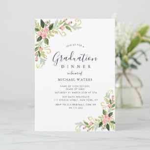 Invitación Elegante cena de graduación con guión floral
