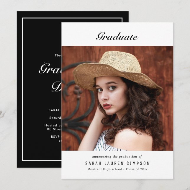 Invitación Elegante cena de graduación fotográfica (Anverso / Reverso)