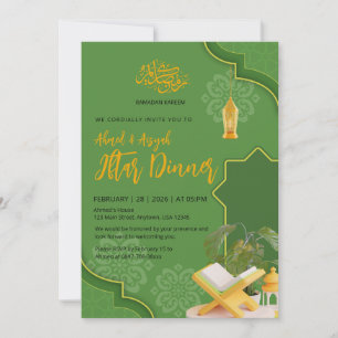 Invitación Elegante cena de Iftar de Ramadan Kareem en verde