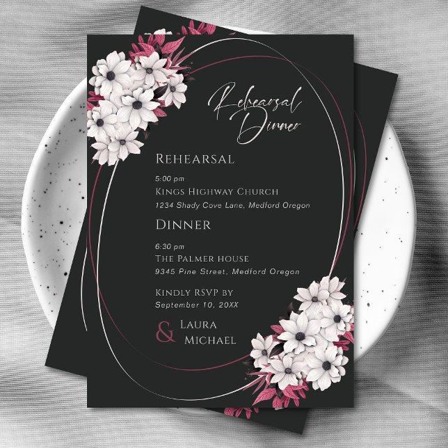 Invitación Elegante cena de magenta negro con aromas florales (Subido por el creador)