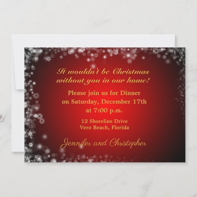 Invitación Elegante cena de Navidades rojos y blancos (Anverso)