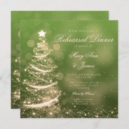 Invitación Elegante cena de Navidades verdes y dorados