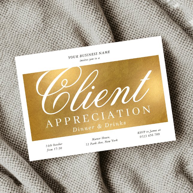 Invitación Elegante Cena de Negocios de Apreciación de Client (Elegant Gold Client Appreciation Business Dinner Invitation)