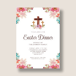 Invitación Elegante cena de Pascua de la Cruz Floral