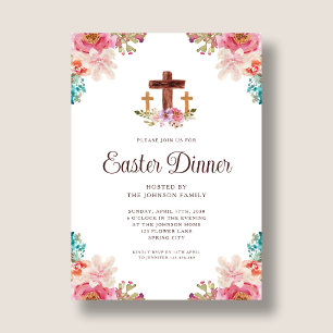 Invitación Elegante cena de Pascua de la Cruz Floral