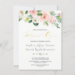 Invitación Elegante cena de prueba de oro floral rosa Rubor