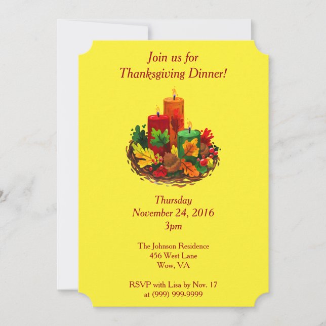 Invitación Elegante cena familiar de Acción de Gracias (Anverso)