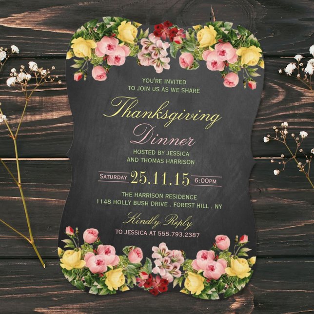 Invitación Elegante Cena Floral de Acción de Gracias en Chalk (Subido por el creador)