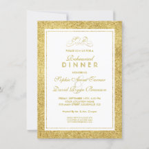 Elegante CENA REHEARSAL de Oro y Borde Blanco