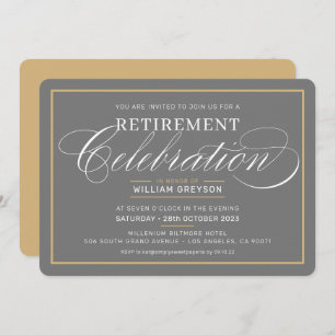 Invitación ELEGANTE CENA RETIREMENT CENNER oro blanco gris mo