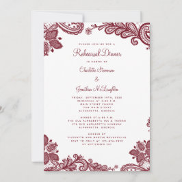 Invitación Elegante cena romántica de Boda rojo de encaje roj