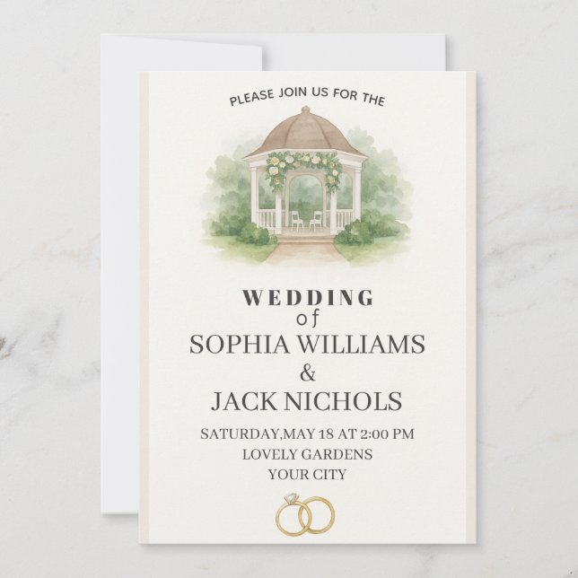 Invitación Elegante ceremonia de Boda de acuarela - Beige ele (Anverso)