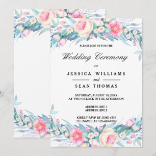 Invitación Elegante ceremonia de boda floral con acuarela