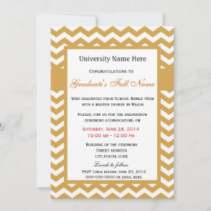 Invitación Elegante ceremonia de graduación de chevron dorado
