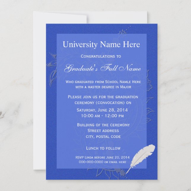 Invitación Elegante ceremonia de graduación floral azul (Anverso)