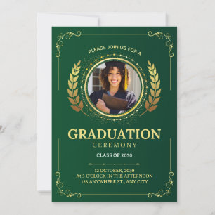 Invitación Elegante ceremonia de graduación verde y de oro
