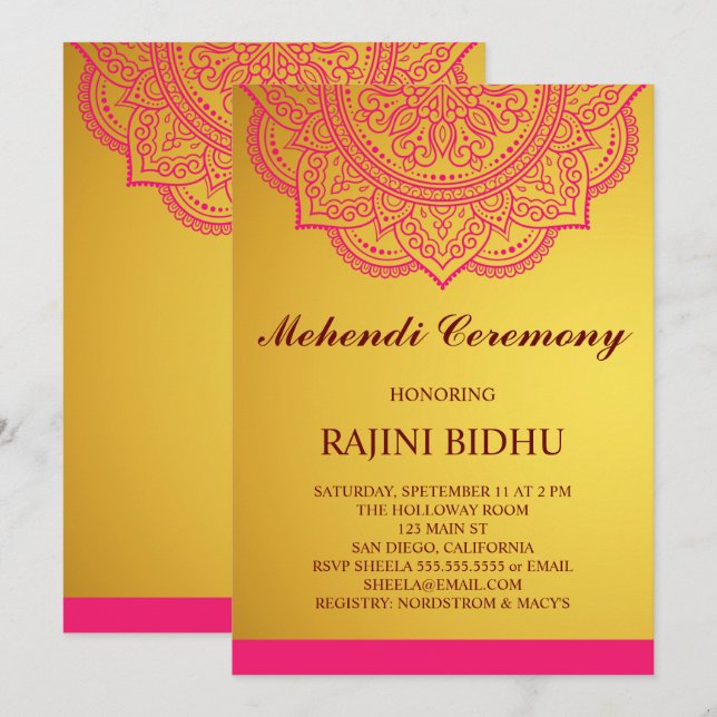 Invitación Elegante ceremonia de Mehndi indio de los paisley  (Anverso / Reverso)