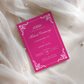 Invitación Elegante ceremonia de Mehndi rosa caliente y blanc