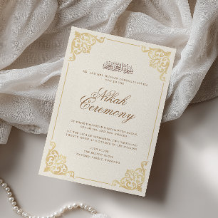 Invitación Elegante ceremonia de Nikah vintage barroco oro cr