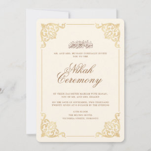 Invitación Elegante ceremonia de Nikah vintage barroco oro cr